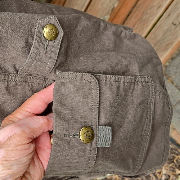 DEMOCRACY EUC Army Green jacket w Beige crochet back panel SZ. 2X - Picture 3 of 11